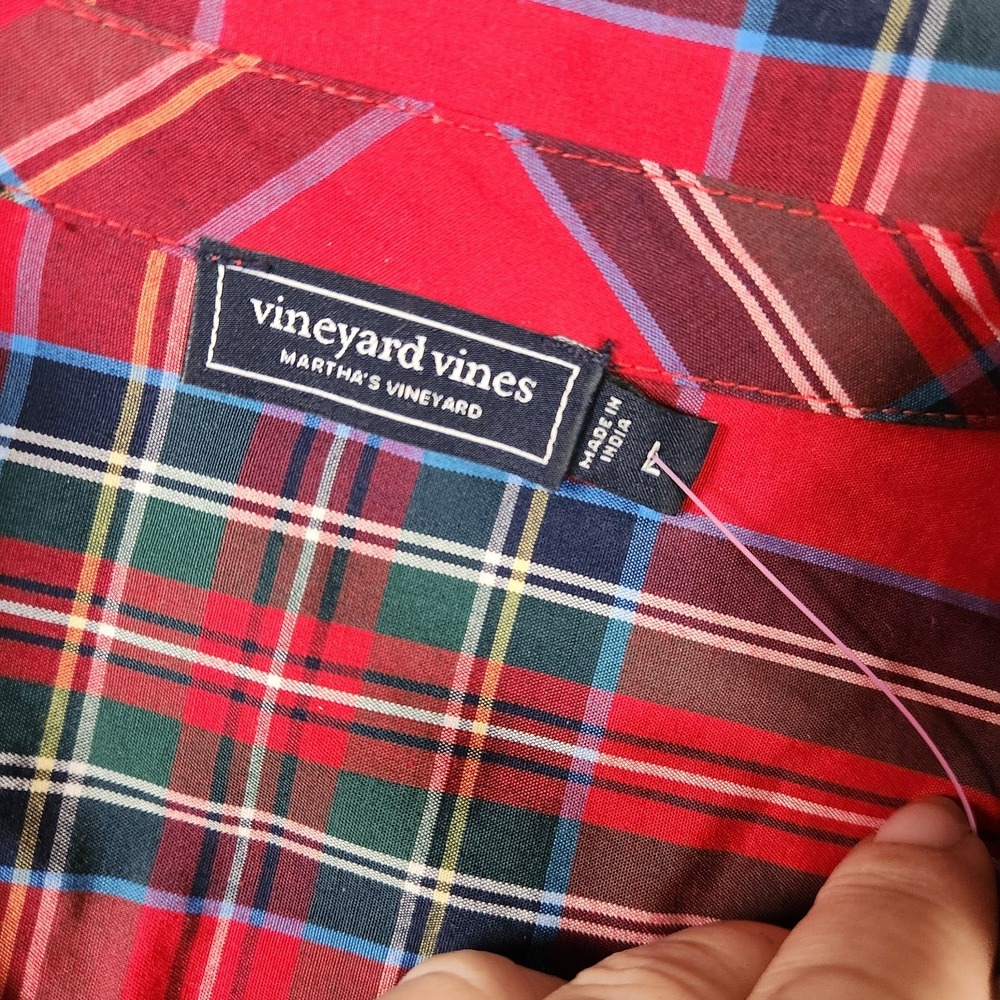 Vineyard Vines Dress L Womens Plaid Poplin Red Tartan Preppy Old Money Luxury - Picture 8 of 9